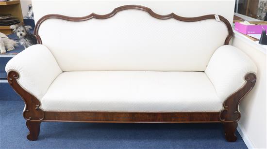 A 19th century German mahogany upholstered settee, W.200cm